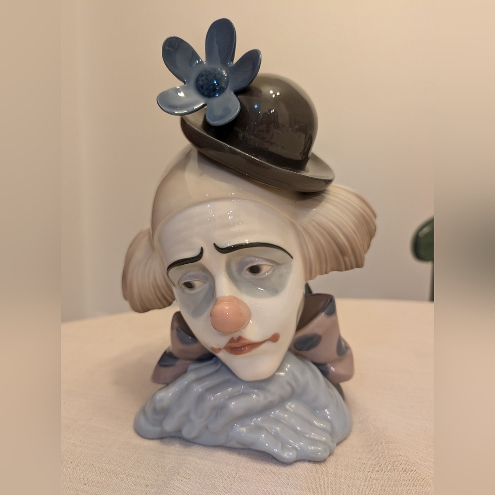 LLADRO FIGURINE # 5130 “CLOWNS HEAD BOWLER HAT“, Pensive Clown